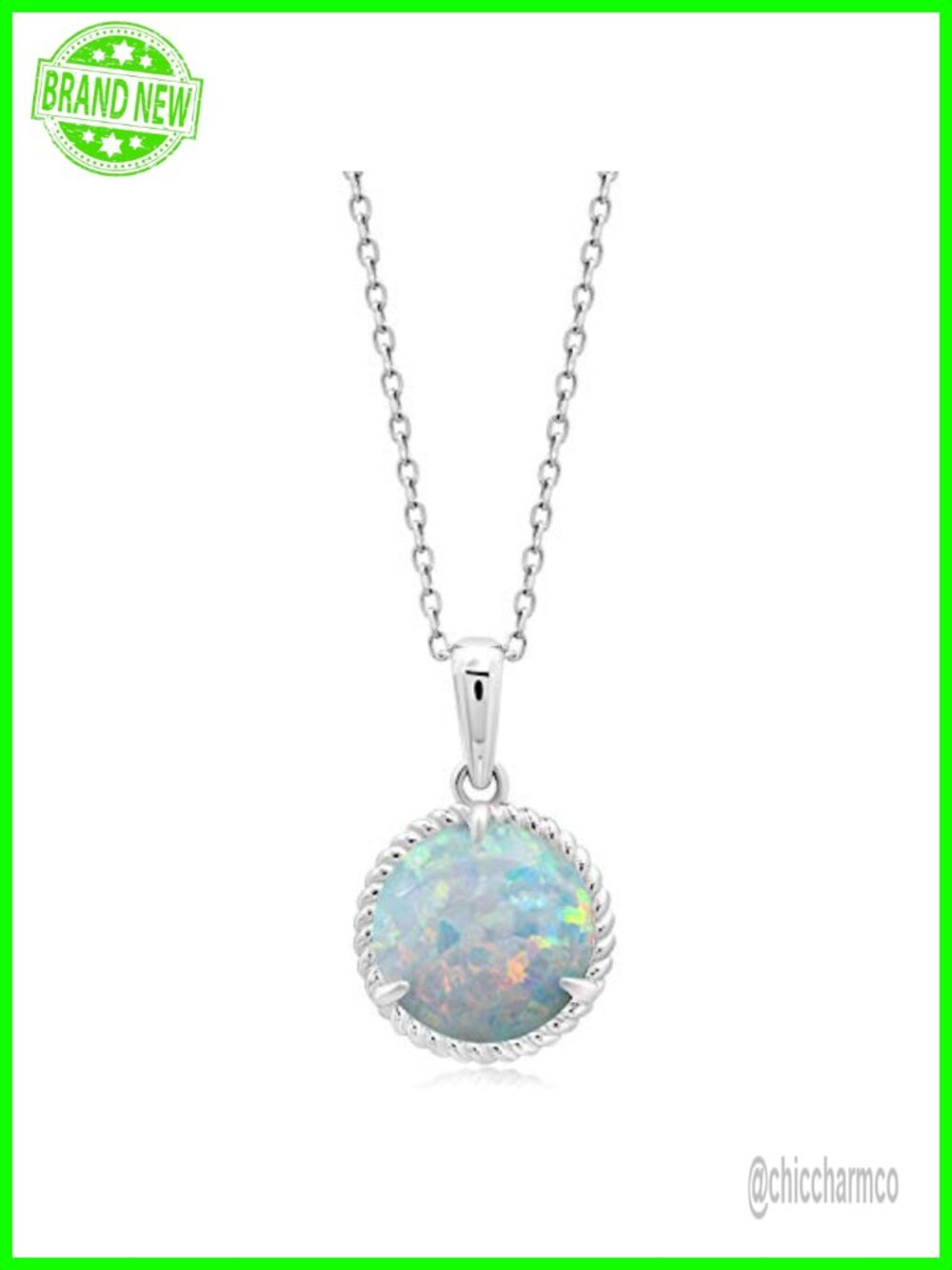 14k Yellow Gold Roped Halo Opal Pendant Necklace 18" Cable Chain